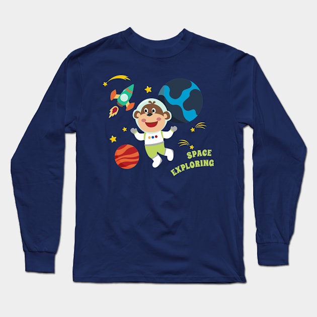 Space monkey or astronaut in a space suit with cartoon style Long Sleeve T-Shirt by KIDS APPAREL